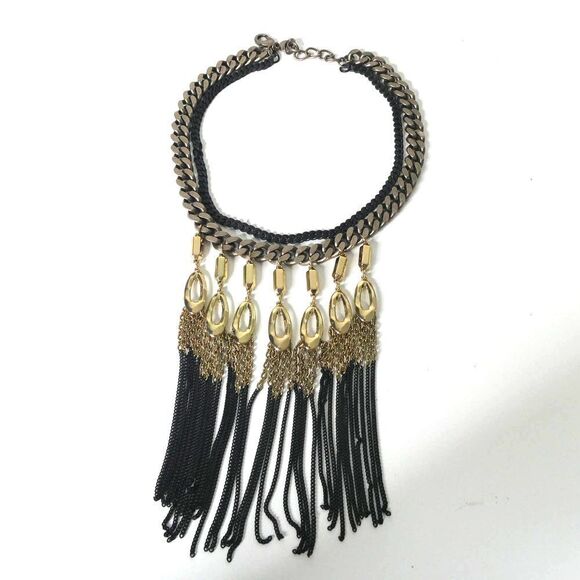 Stella & Dot Lilith Retired Double Strand Chain Fringe Statement Necklace Dangle - Picture 1 of 7